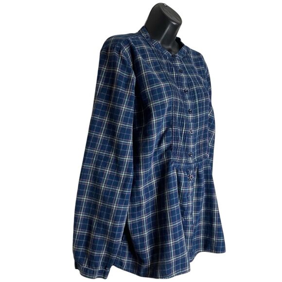 Vtg LL Bean Shirt Womens Large Flannel Plaid Lightweight Pintuck Western Cottage - Picture 2 of 16